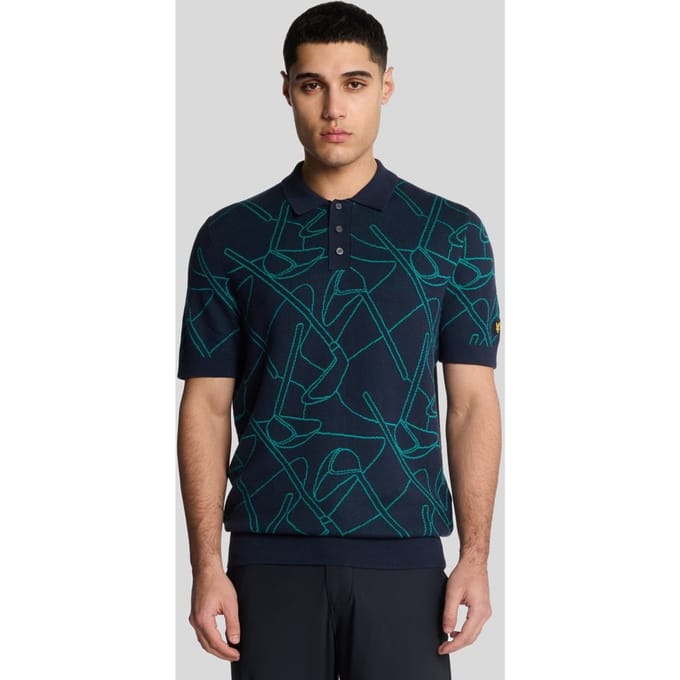 Lyle & Scott Golf Outline Gebreide Poloshirt - Marineblauw