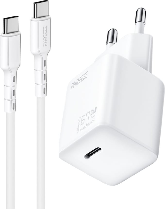Oplader usb C 65w - Snellader usb C - Oplaadkabel usb C naar usb C - 1 meter - Oplaadstekker - Incl usb C kabel - 1 meter - Wit