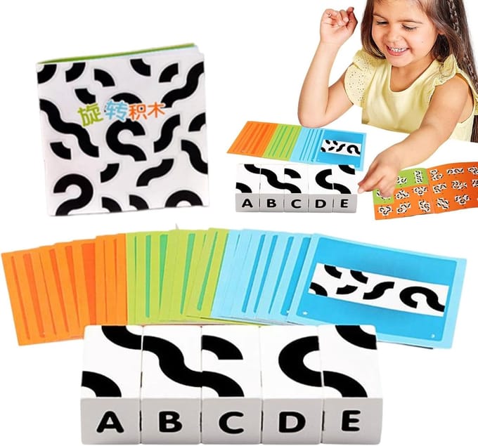 Blokpuzzel - Interactieve puzzel - Cognitieve ontwikkeling - Houten constructie - 14 x 10 x 4.5 cm - Multicolor blokken