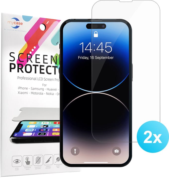 My Case geschikt voor iPhone 14/14 Pro screenprotector - 2 stuks beschermglas Tempered Glas Gehard