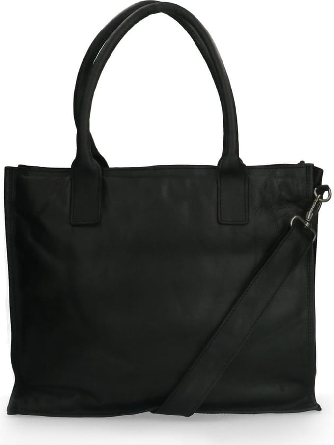 Manfield - Zwarte leren shopper