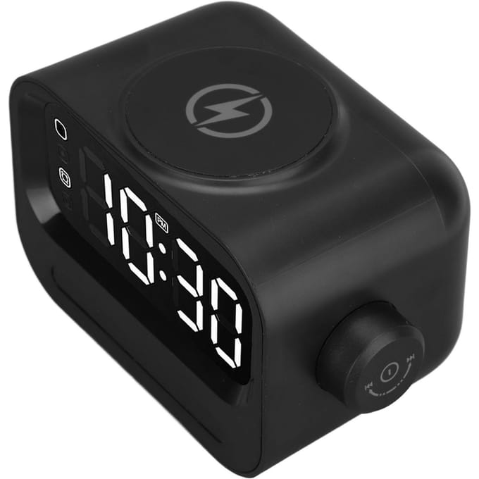 Draadloze Luidspreker Oplader met Wekker 3.5mm en USB Poort Bluetooth Luidspreker 15W Draadloze Oplader zwart