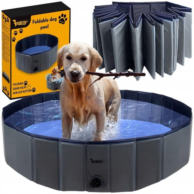 Purlov Groot Opvouwbaar Hondenzwembad 120 x 30 cm met Anti-slip Bodem