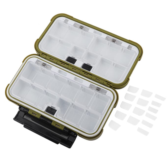 Boîte de rangement étanche à 24 emplacements pour accessoires de pêche, équipement, vert armée white