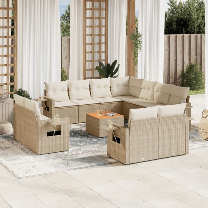 vidaXL 12-delige Loungeset met kussens poly rattan beige