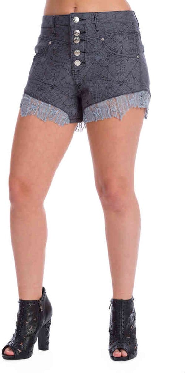 Banned - CREEPY SPIDER WEB Korte broek - M - Grijs