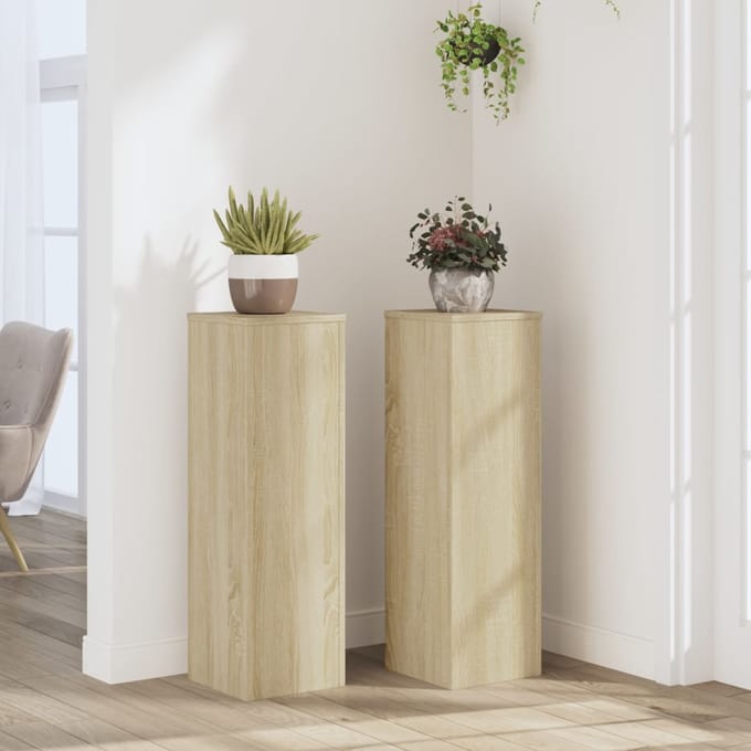vidaXL - Plantenstandaards - 2 - st - 25x25x80 - cm - bewerkt - hout - sonoma - eiken