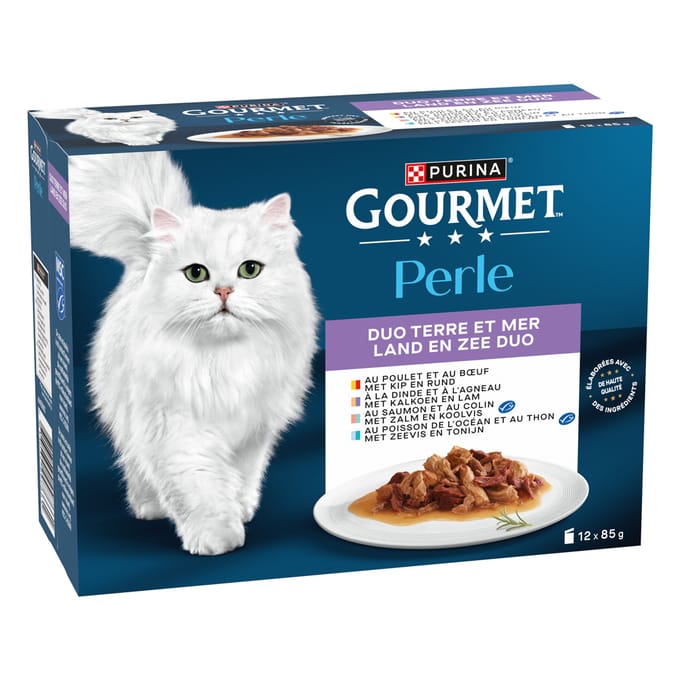 12x85g Duo van land en zee Gemengde Selectie Gourmet Perle Kattenvoer