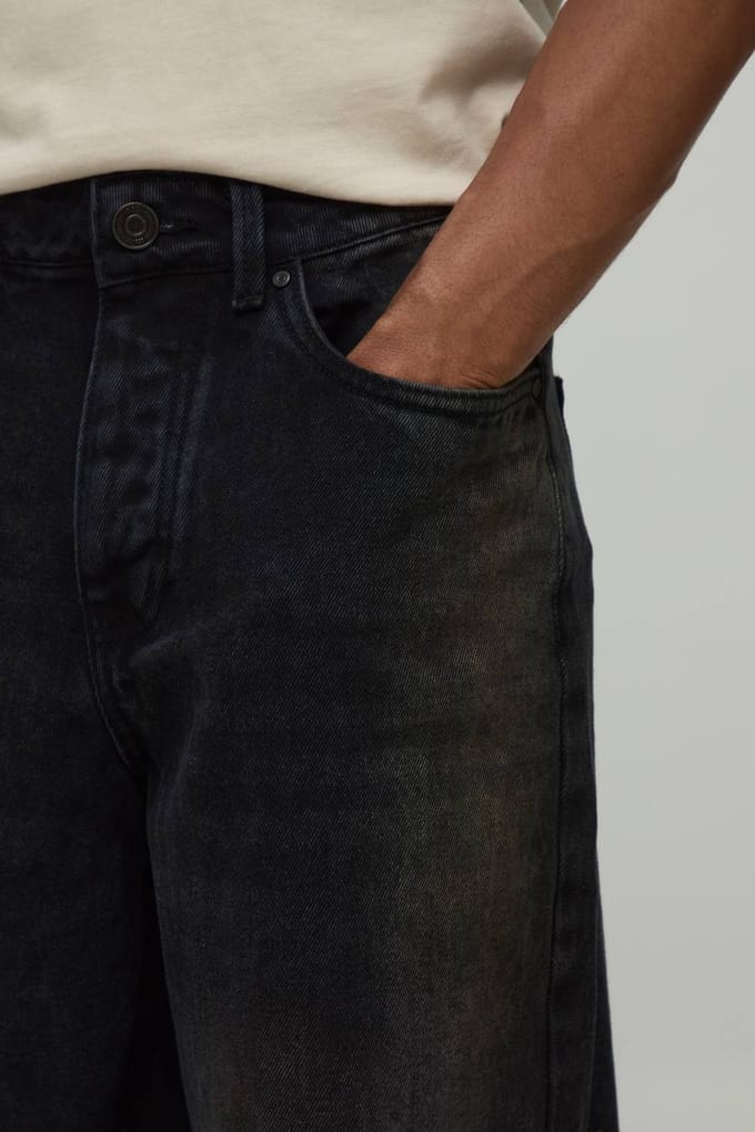Baggy Stijve Bleach Washed Denim Jeans | Dark Brown | Size 36R