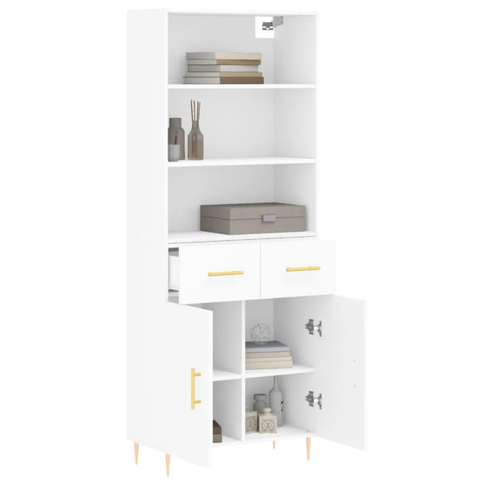 vidaXL - Hoge - kast - 69,5x34x180 - cm - bewerkt - hout - wit