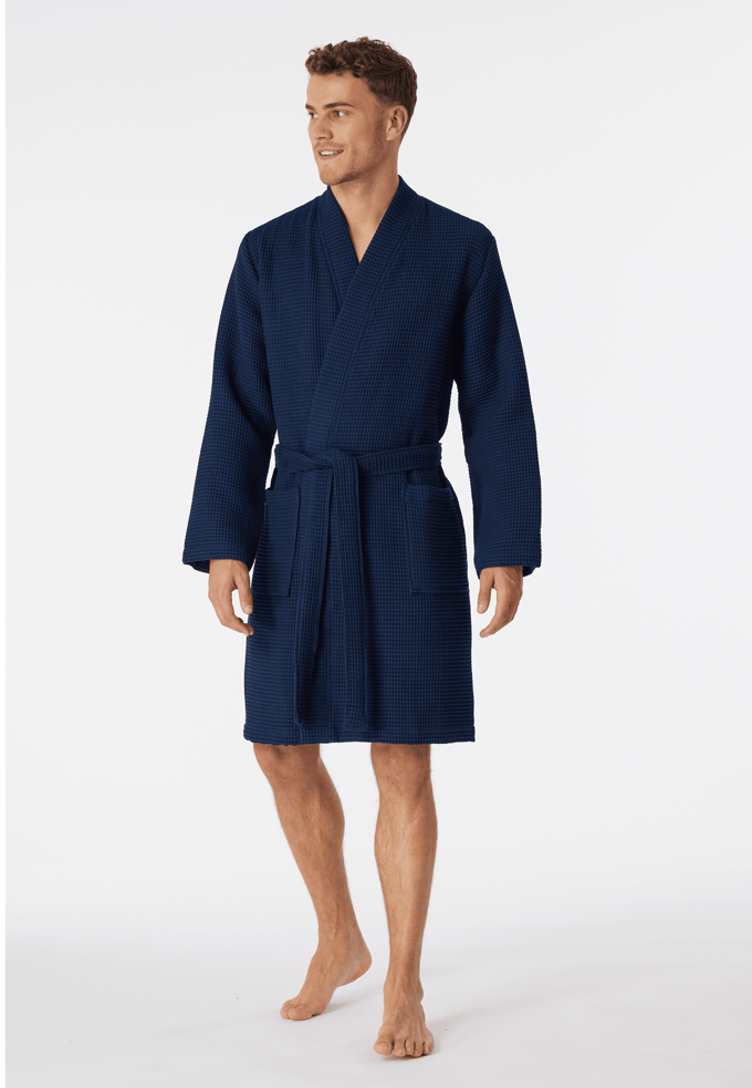 SCHIESSER Essentials badjas - heren badjas wafelpique donkerblauw