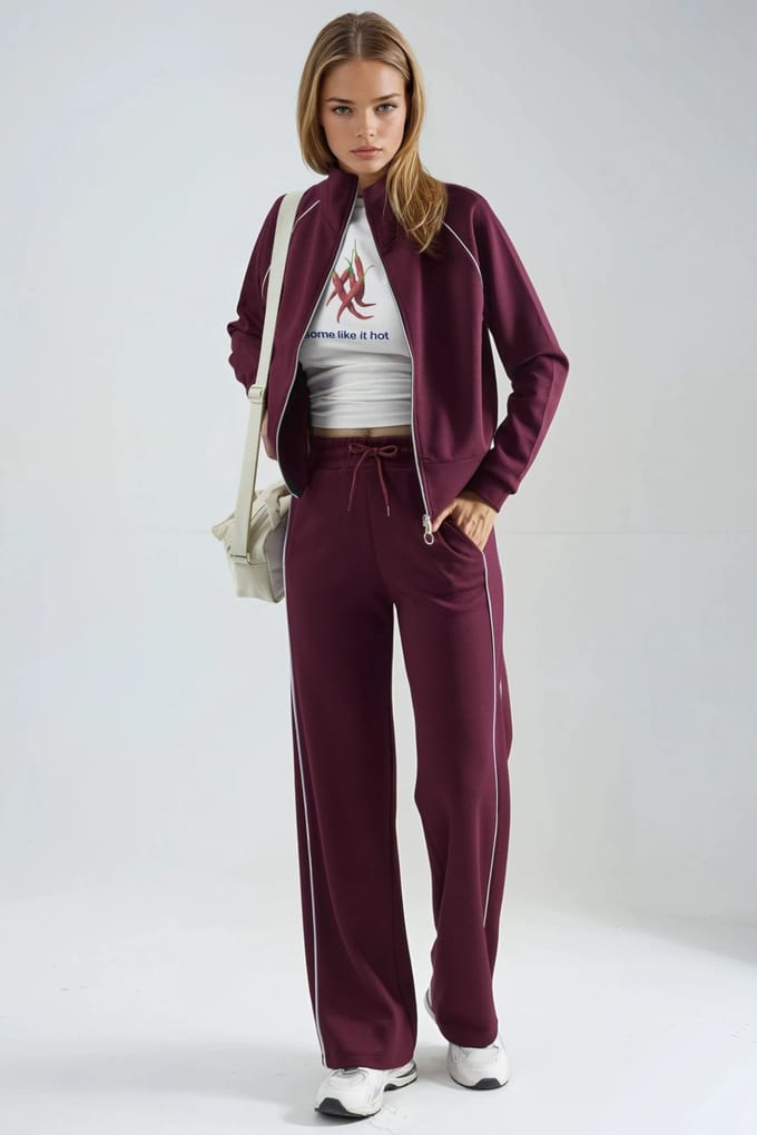 Modal Touch Gebreid Sweatshirt en Broek Set met Rits