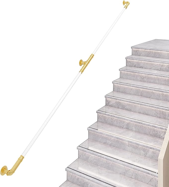 Trapleuning Set - Moderne Leuning - Veilige Trappen - Verzinkt Smeedijzer - 1.6 Meter - Goud Wit