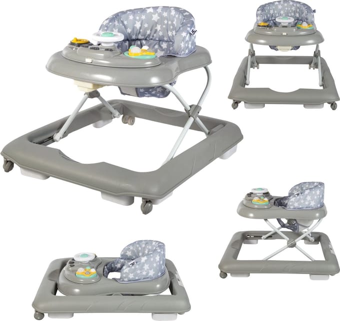Bebies First Loopstoel / Baby Walker – Makkelijk in te klappen – In hoogte verstelbaar – Met afneembare speelset - Grijs