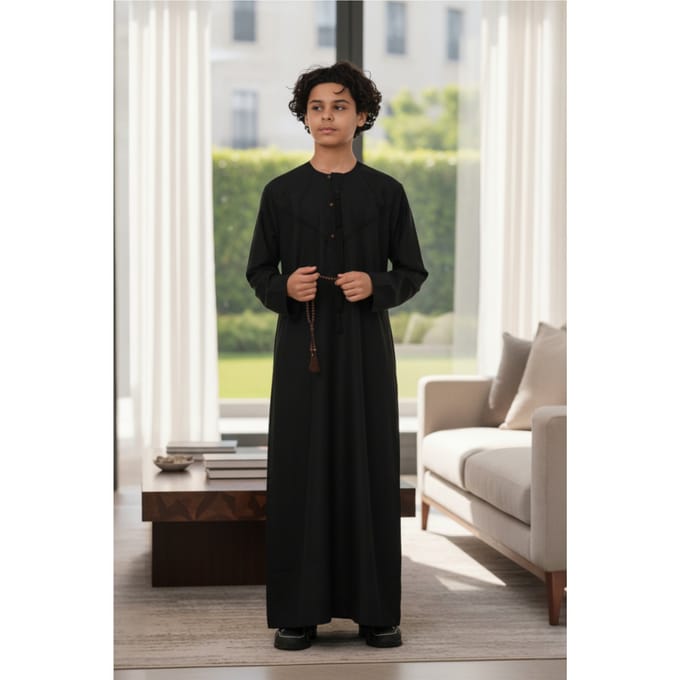 Kinderen jongens zwarte Eid Marokkaanse Jubba Robe Djellaba Ramadan Eid Thobe LFS- K-HM11