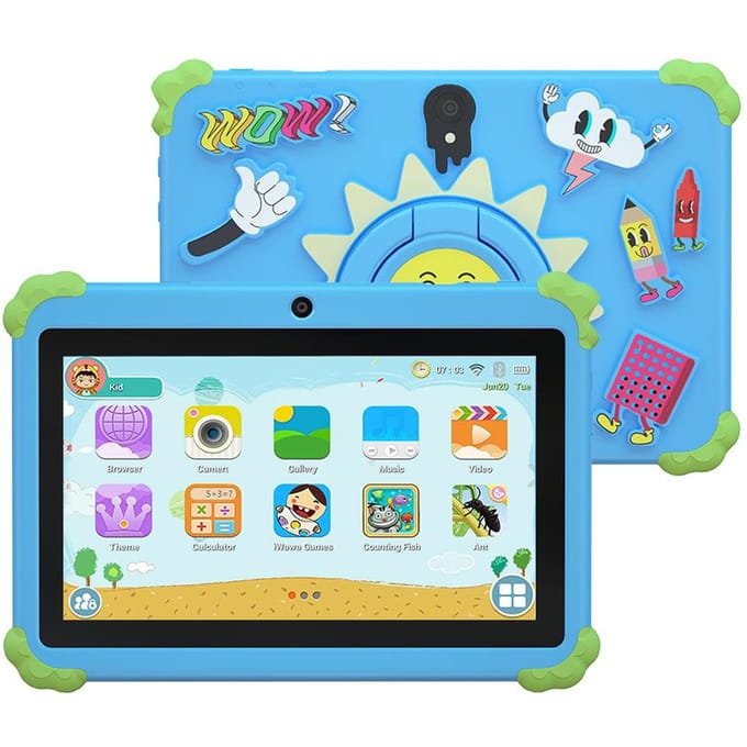 7 Inch Kinder Tablet PC, Octa Core, 4GB RAM, 64GB Opslag, Android 13, Telefoongesprek, Wi-Fi, Bluetooth Standard Tab blauw