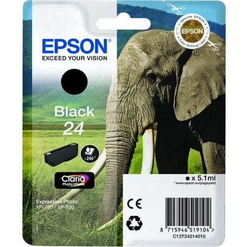 Epson Elephant Singlepack Black 24 Claria Photo HD Ink