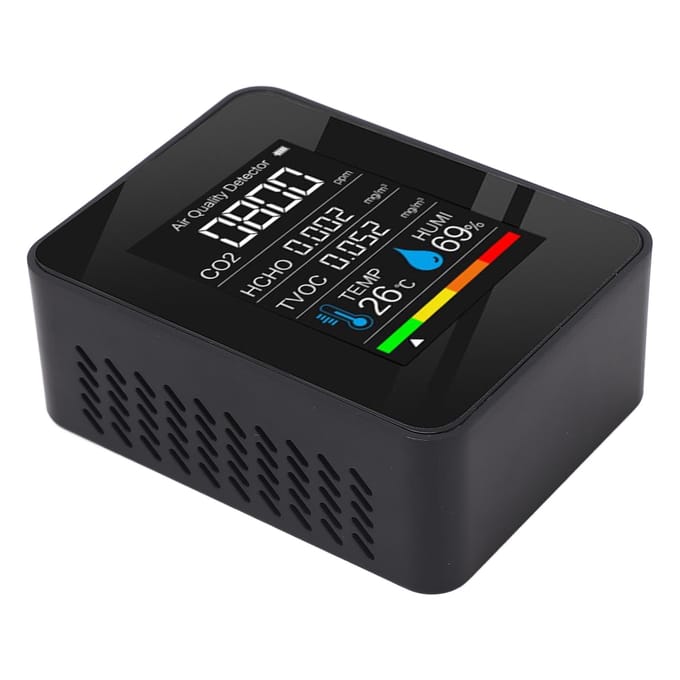 5 in 1 Luchtkwaliteitsmonitor LCD Kleurenscherm CO2 TVOC HCHO Temperatuur Vochtigheid Multifunctionele Lucht black