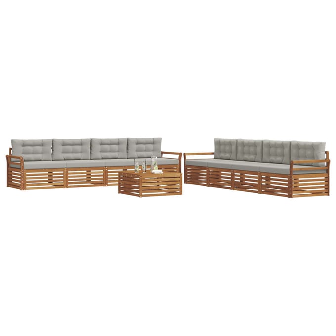 vidaXL - Buiten - bank - set - 9 - st - Naturel - en - lichtgrijs