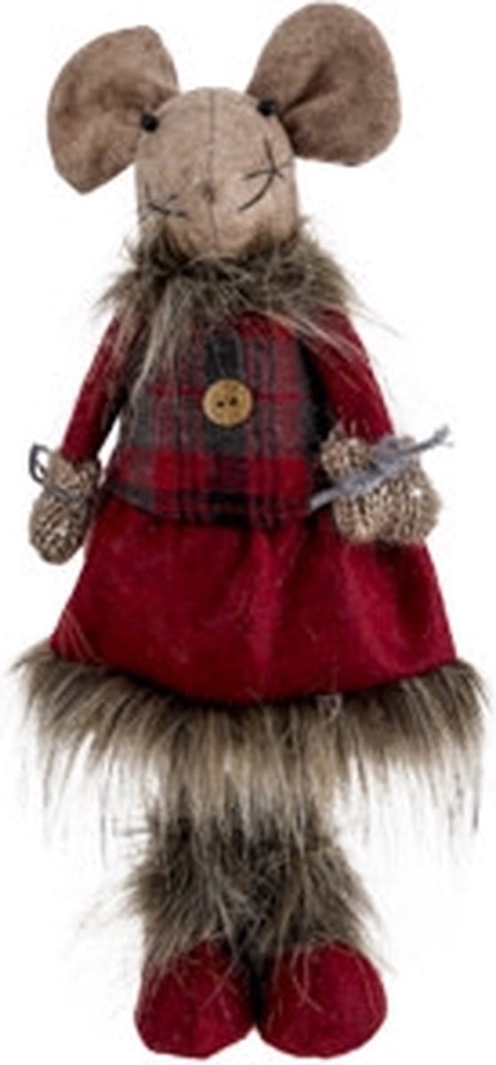 Cosy @ Home Kerstfiguur Mouse Girl Bordeaux 14x12xh3