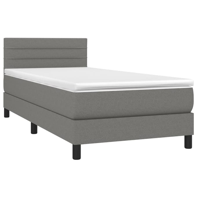 vidaXL - Boxspring - met - matras - en - LED - stof - donkergrijs - 90x200 - cm
