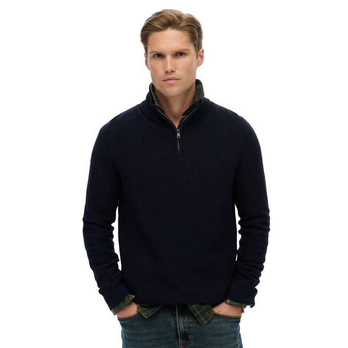 Superdry Cotton Texture Henley Half Zip Sweater Heren - Maat M