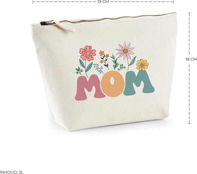 Mom tasje – Beige – Moeder cadeau – Bloemen - Geschenk