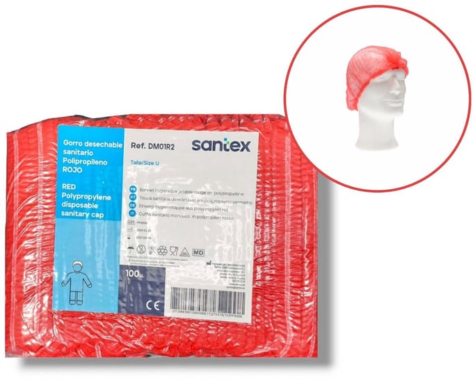 Santex Wegwerp haarnetje Rood – Non-Woven Polypropyleen Clip Cap – Met Dubbele Elastiek – One Size – 100 Stuks