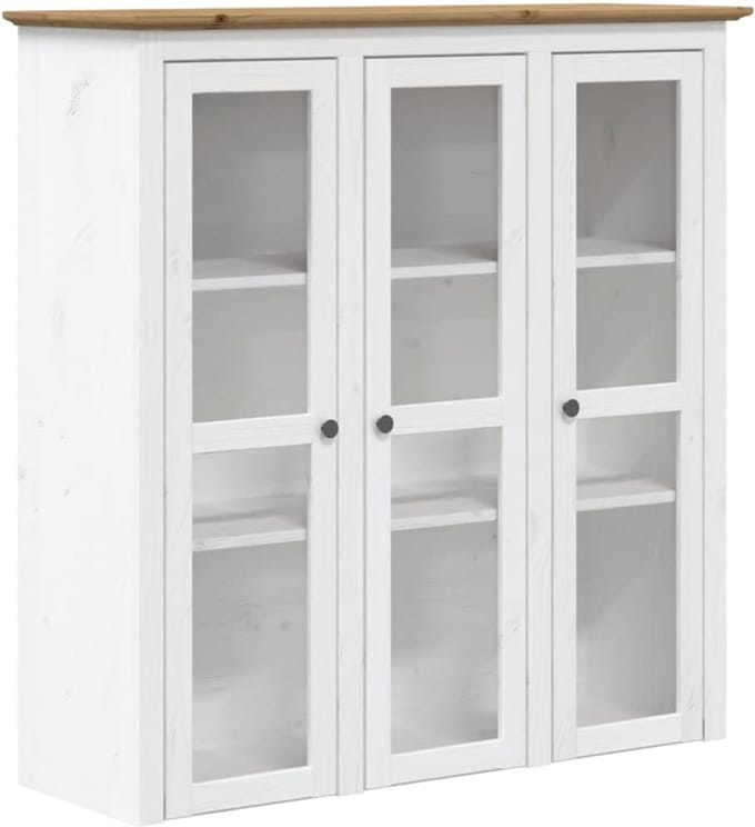 Hangkast met Glasdeuren Massief Grenenhout Wit en Bruin