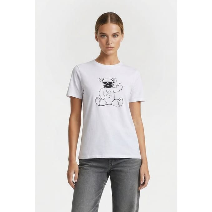 French Connection Fcuk Back Up Bear Tee White/black Taglia: M | Maglie Sportivi Outlet | Donna | Bianco