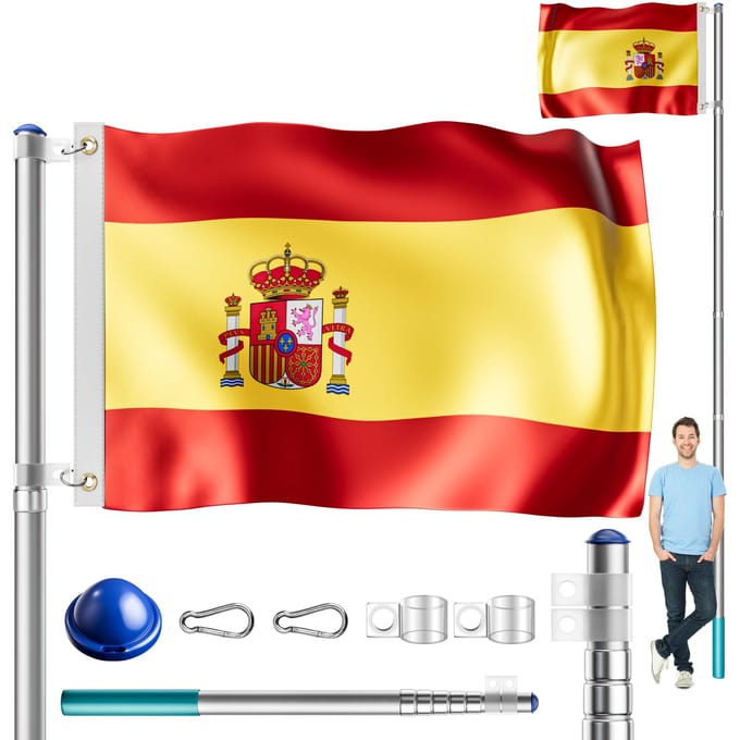 Monzana Vlaggenmast - Vlag Spanje Aluminium 6,3m - Verstelbare Hoogte