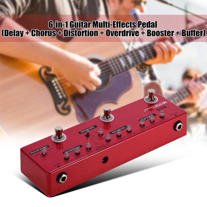 MOSKYAudio DC5 6-in-1 Gitaar Multi-effecten Pedaalvertraging + Chorus + Distortion + Overdrive + Booster rood