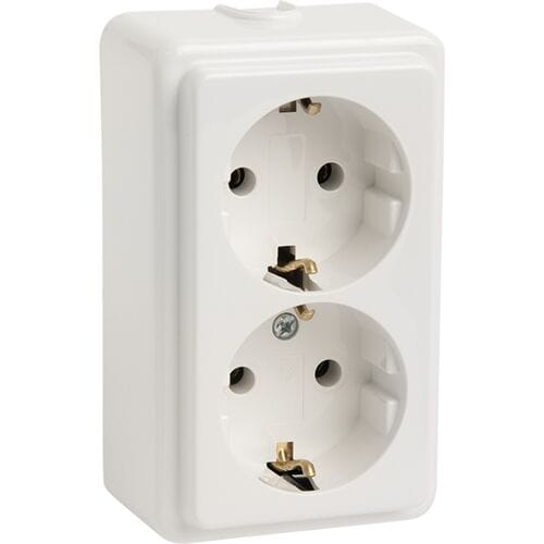 KOPP - Wandcontactdoos - Standard - Opbouw - Dubbel Stopcontact - Randaarde - Arctic Glans Wit