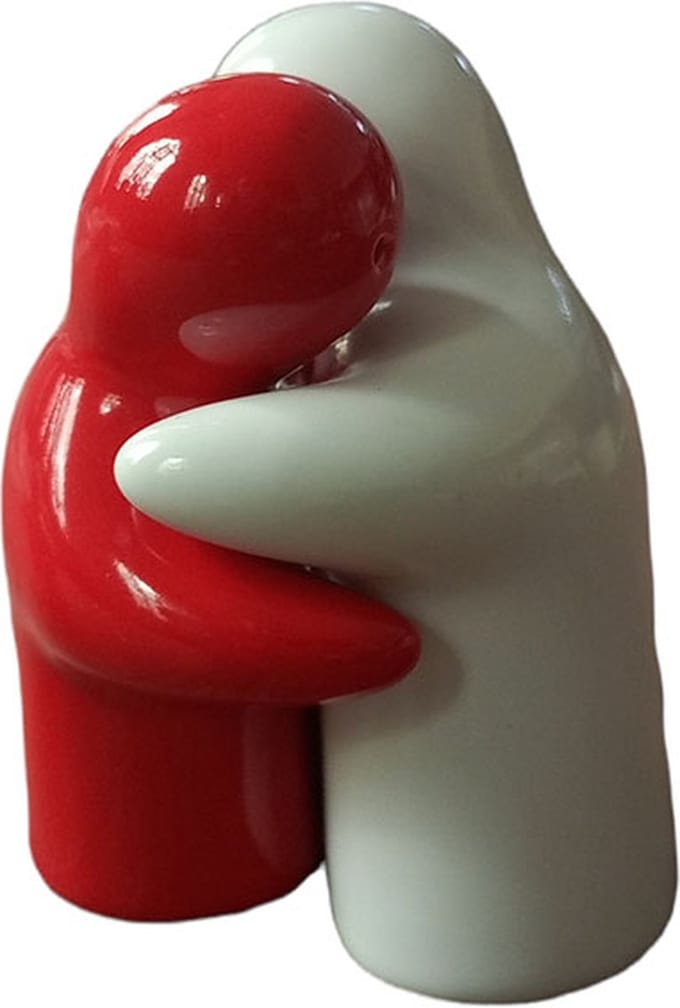 peper en zoutstel - omhelzing - groen / wit - 8 cm - fairtrade