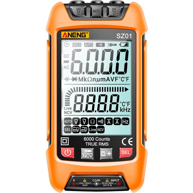 ANENG SZ01 slimme digitale multimeter 6000 tellingen automatisch bereik True RMS NCV universele meter handheld geel