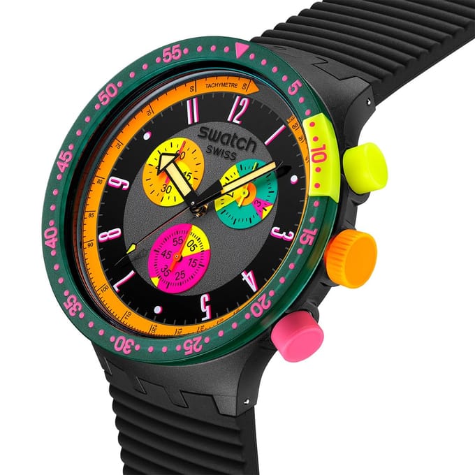 Swatch Big Bold Chrono Neon Seppia Horloge, SB02B104, Unisex, Zwart