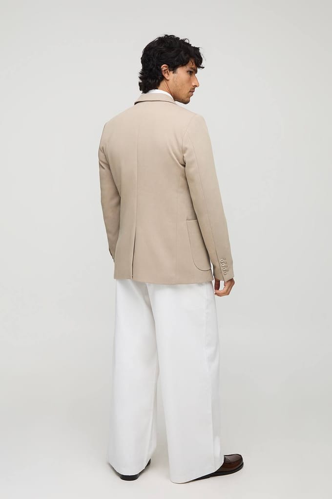 Slim Fit Single Breasted Twill Pocket Detail Blazer | Stone | Size 48