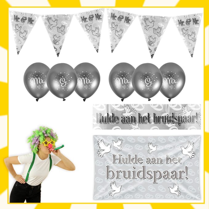 Feestpakket huwelijk | Mr. & Mr. | Zilver | 6-delig