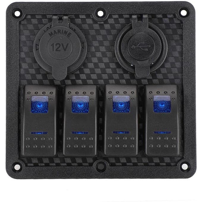 12V 24V 4-weg Schakelaarpaneel IP65 Waterdicht met Sigarettenaansteker Socket 2 USB voor Auto Boot black