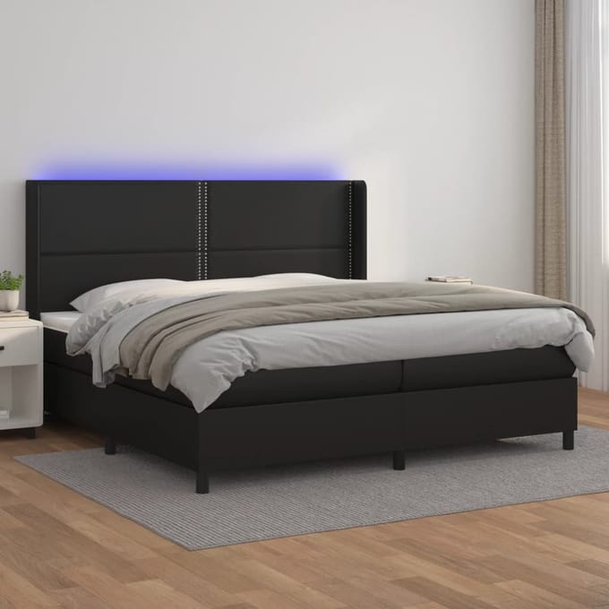vidaXL - Boxspring - met - matras - en - LED - kunstleer - zwart - 200x200 - cm