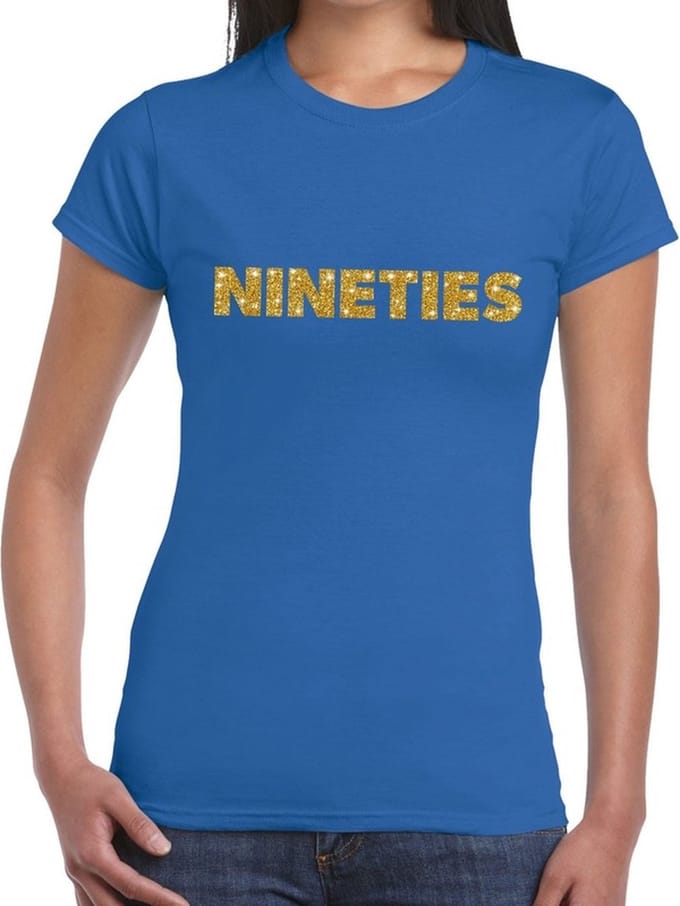 Nineties goud glitter tekst t-shirt blauw dames - Jaren 90 kleding S
