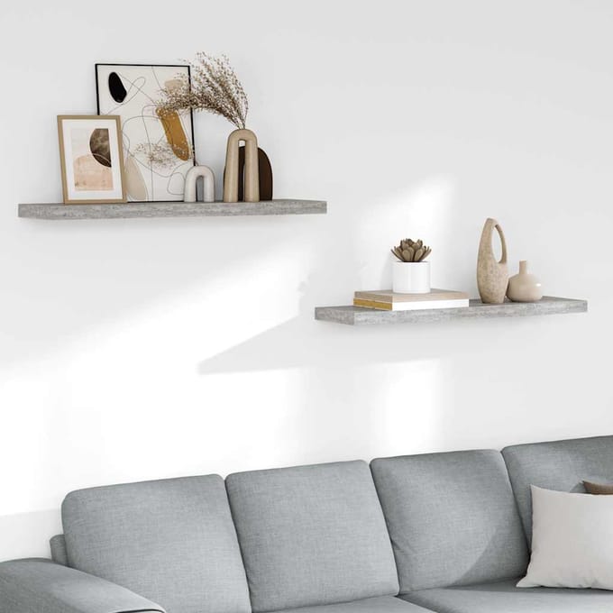 vidaXL - Wandschappen - zwevend - 2 - st - 90x23,5x3,8 - cm - MDF - betongrijs