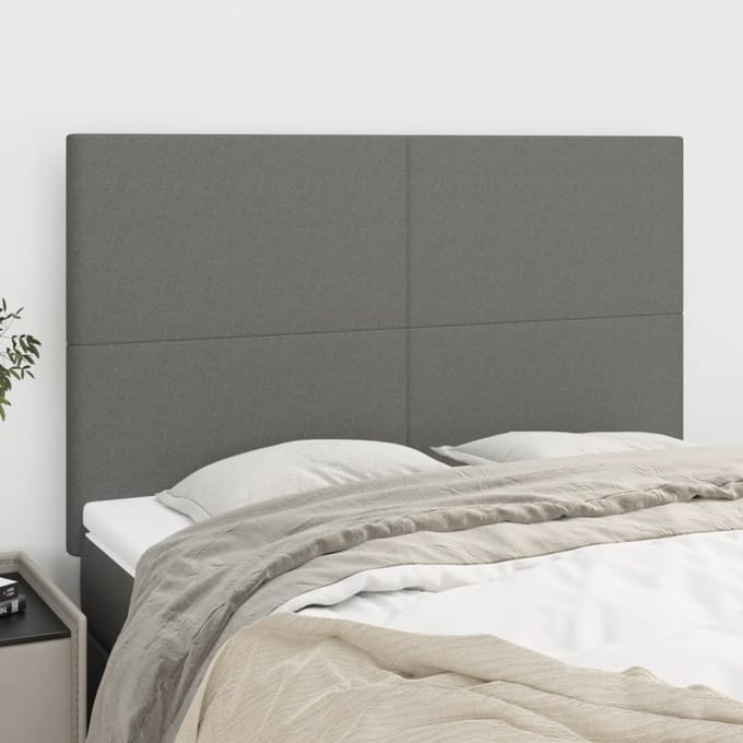 vidaXL - Hoofdbord - donkergrijs - 144x5x118/128 - cm - Stof