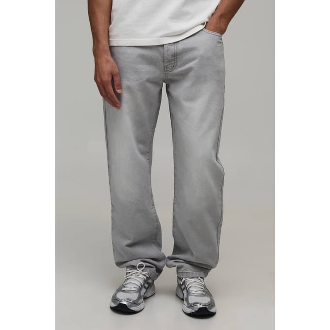 Essential Straight Leg Rigid Washed Jeans | Light Grey | Size 48R