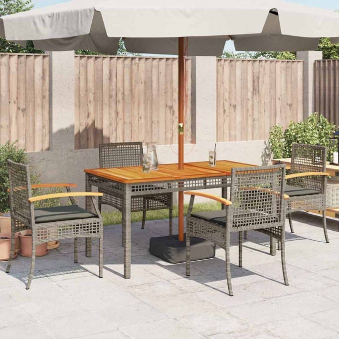 vidaXL - Tuinstoelen - 4 - st - met - kussens - poly - rattan - en - acaciahout - grijs