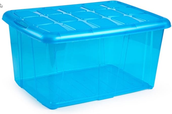 Plasticforte opslagbak organizers met deksel - transparant/blauw - 60 liter - kunststof