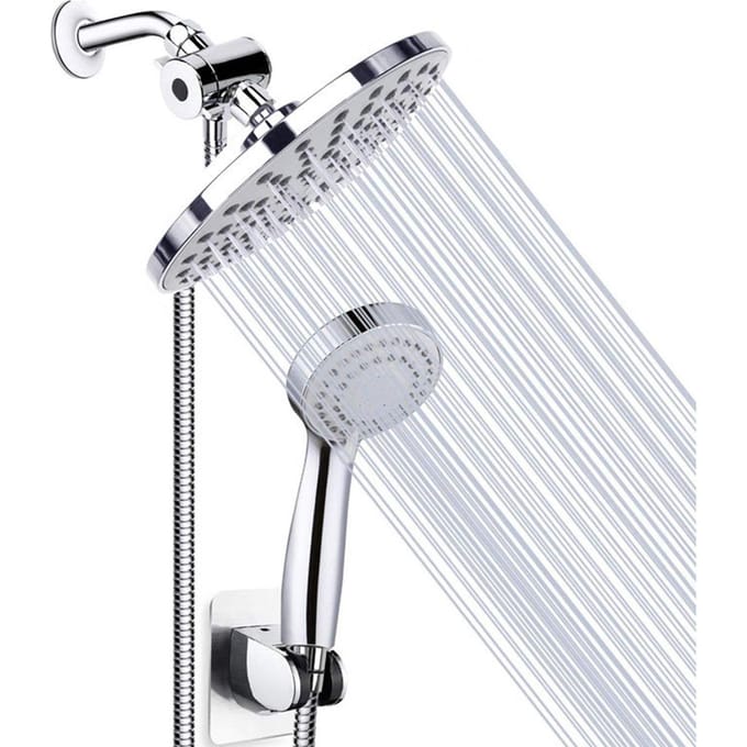 Regendouchekopcombinatie 8 inch regendouchekop en 3-standen handdoucheslangbeugel zilver