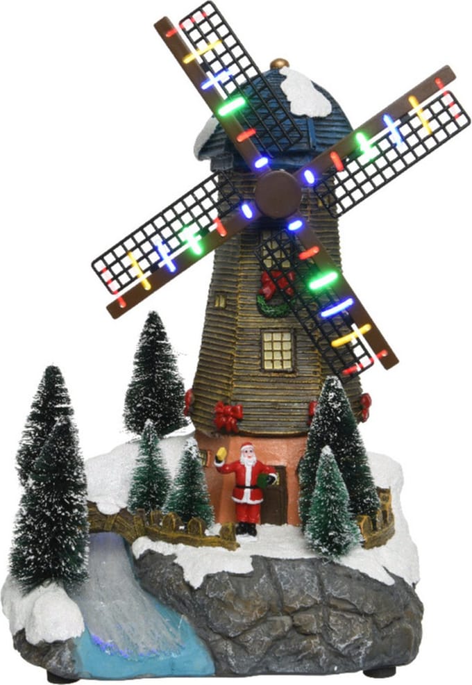 Lumineo kerstdorp molen - draaiende wieken - verlichting