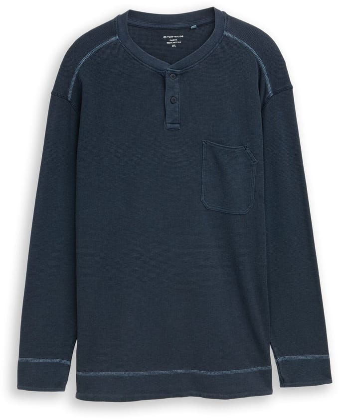 Tom Tailor - Plus Size - Henley-shirt met lange mouwen en wafelstructuur - Maat 2XL - sky captain blue