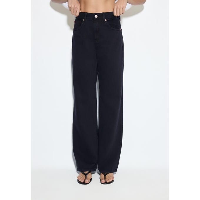 Stradivarius D92 straight wide jeans met scheuren  Donkermarine 42